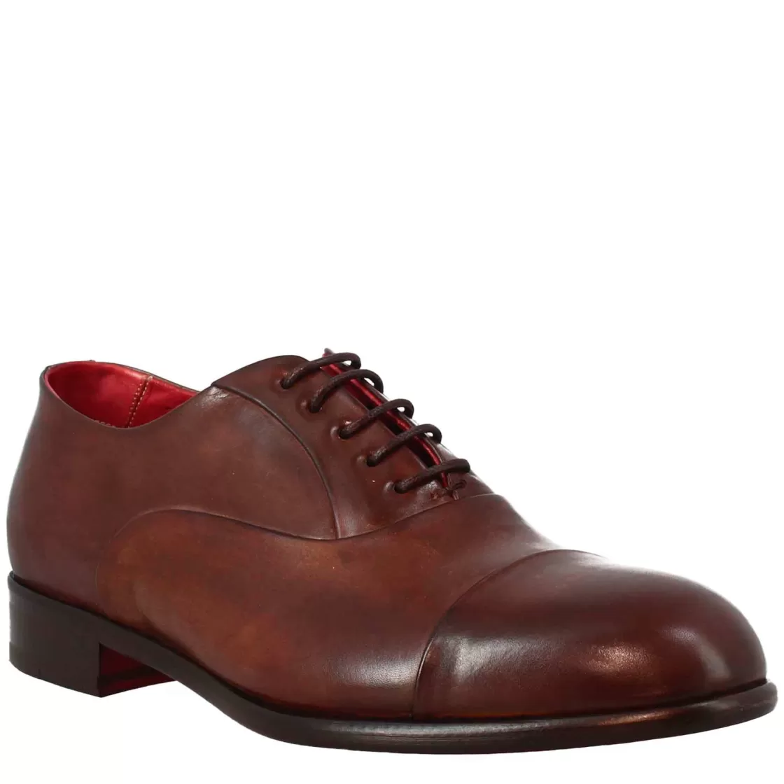 Flash Sale Leonardo Shoes Oxford Elegante Da Uomo In Pelle E Fodera Rossa Marrone Scuro