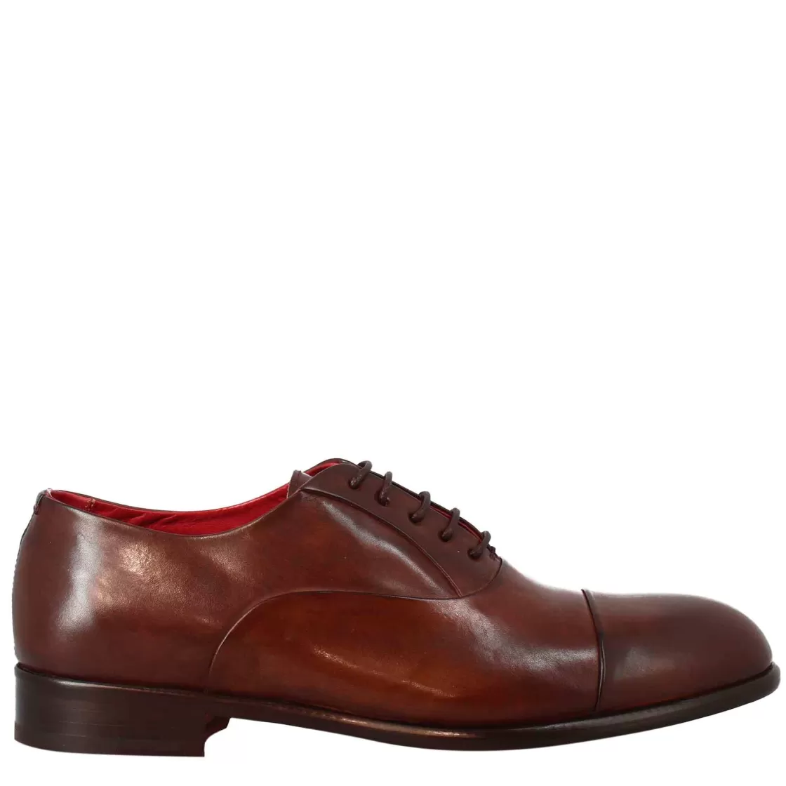 Flash Sale Leonardo Shoes Oxford Elegante Da Uomo In Pelle E Fodera Rossa Marrone Scuro