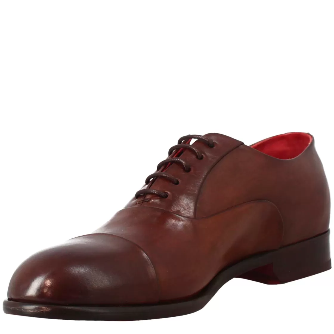 Flash Sale Leonardo Shoes Oxford Elegante Da Uomo In Pelle E Fodera Rossa Marrone Scuro