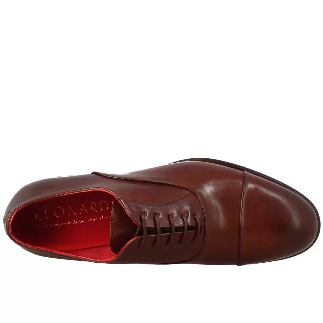 Flash Sale Leonardo Shoes Oxford Elegante Da Uomo In Pelle E Fodera Rossa Marrone Scuro
