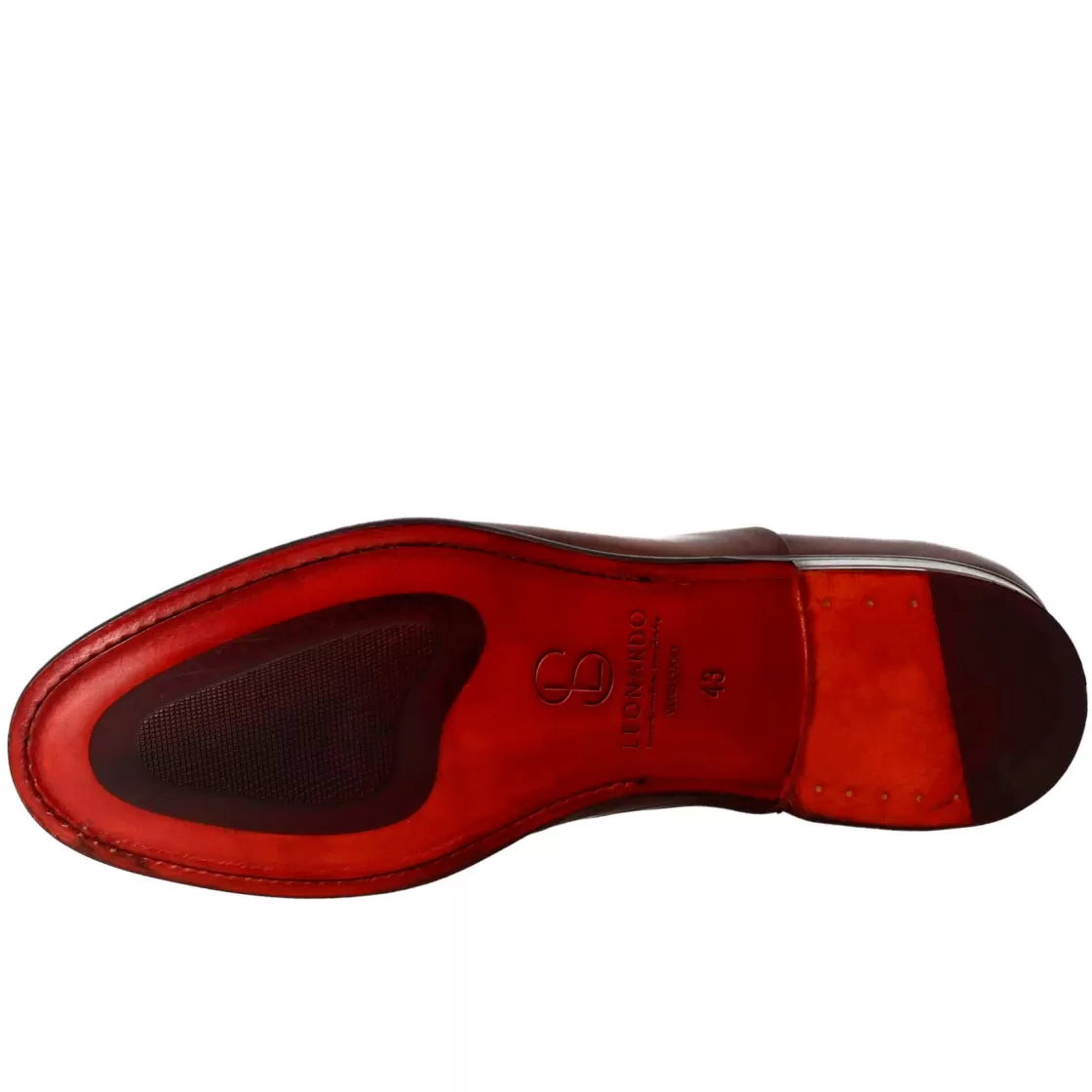 Flash Sale Leonardo Shoes Oxford Elegante Da Uomo In Pelle E Fodera Rossa Marrone Scuro