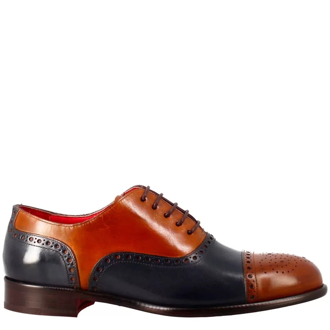 Discount Leonardo Shoes Oxford Semi Brogue E Blu Elegante Da Uomo In Pelle Marrone