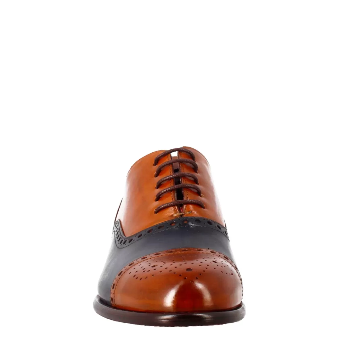 Discount Leonardo Shoes Oxford Semi Brogue E Blu Elegante Da Uomo In Pelle Marrone