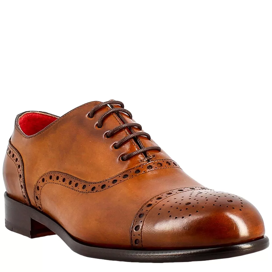 Cheap Leonardo Shoes Oxford Semi Brogue Elegante Da Uomo In Pelle Marrone
