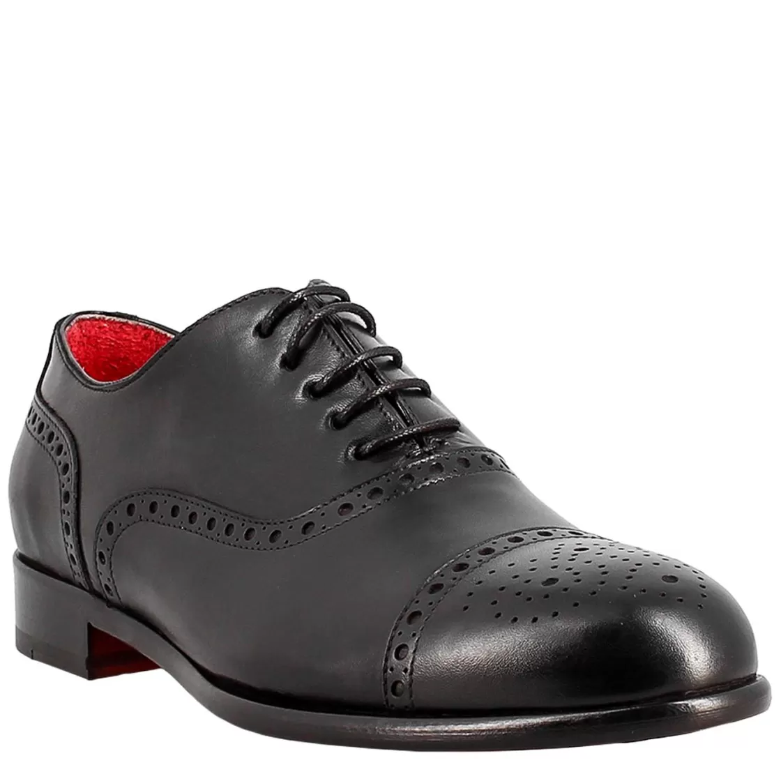 Online Leonardo Shoes Oxford Semi Brogue Elegante Da Uomo In Pelle Nero