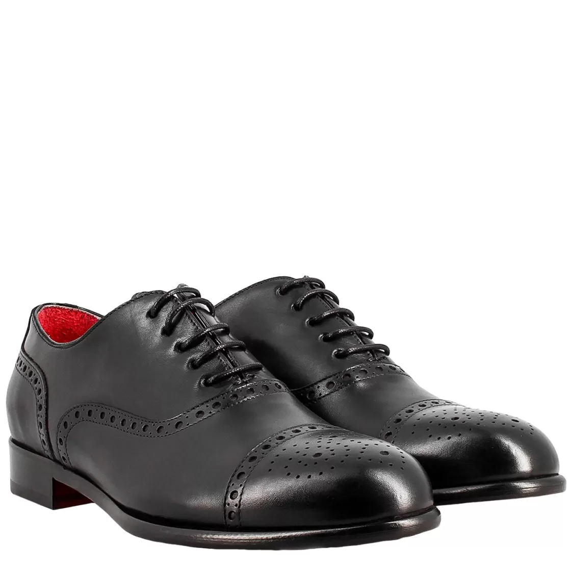 Online Leonardo Shoes Oxford Semi Brogue Elegante Da Uomo In Pelle Nero