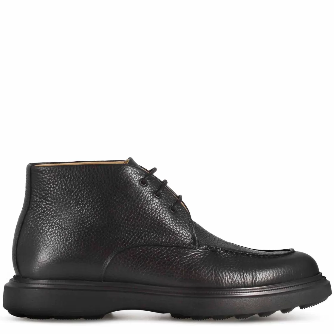 Fashion Leonardo Shoes Polacchino Allacciato Da Uomo In Pelle Martellata Nera E Suola In Vibram Nero