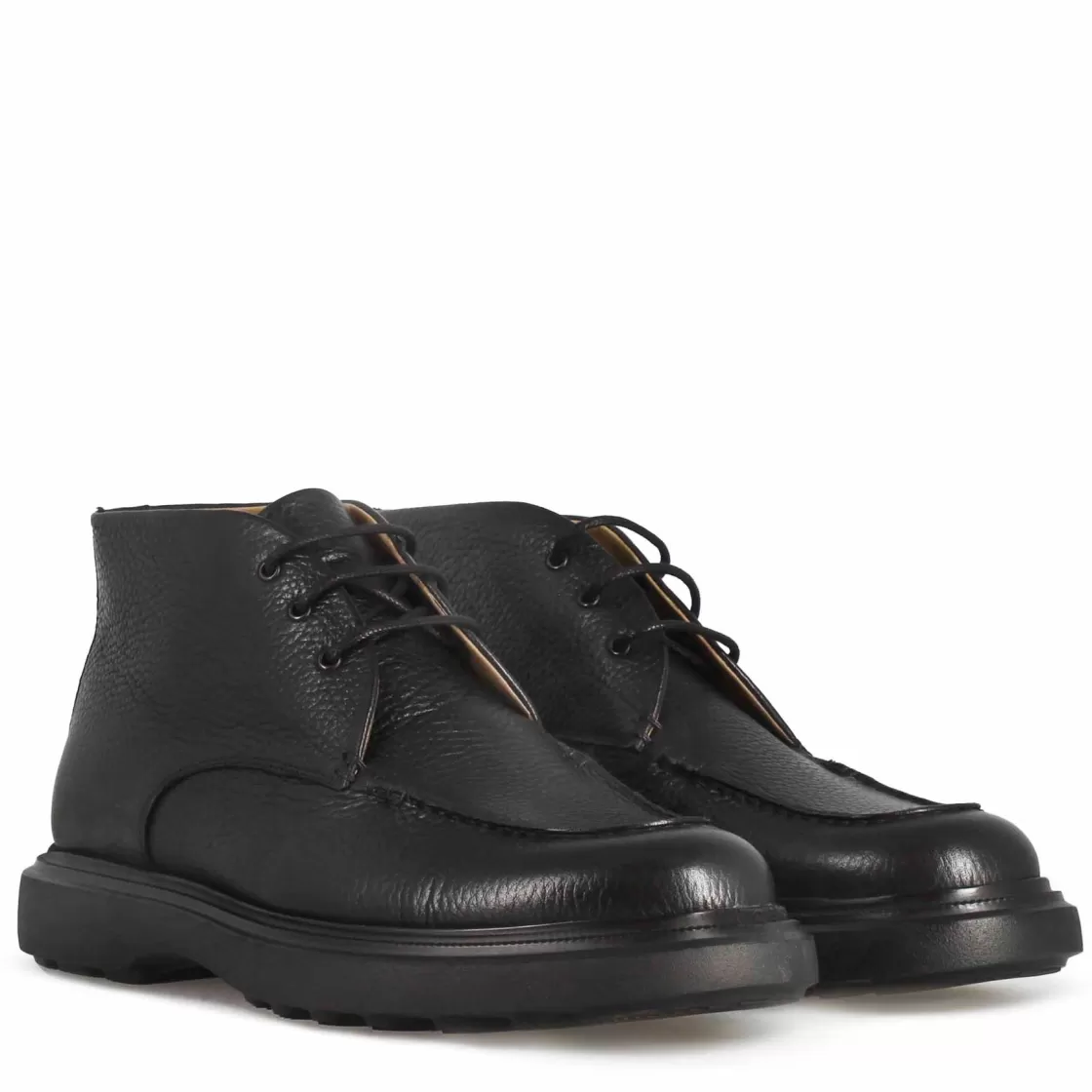 Fashion Leonardo Shoes Polacchino Allacciato Da Uomo In Pelle Martellata Nera E Suola In Vibram Nero