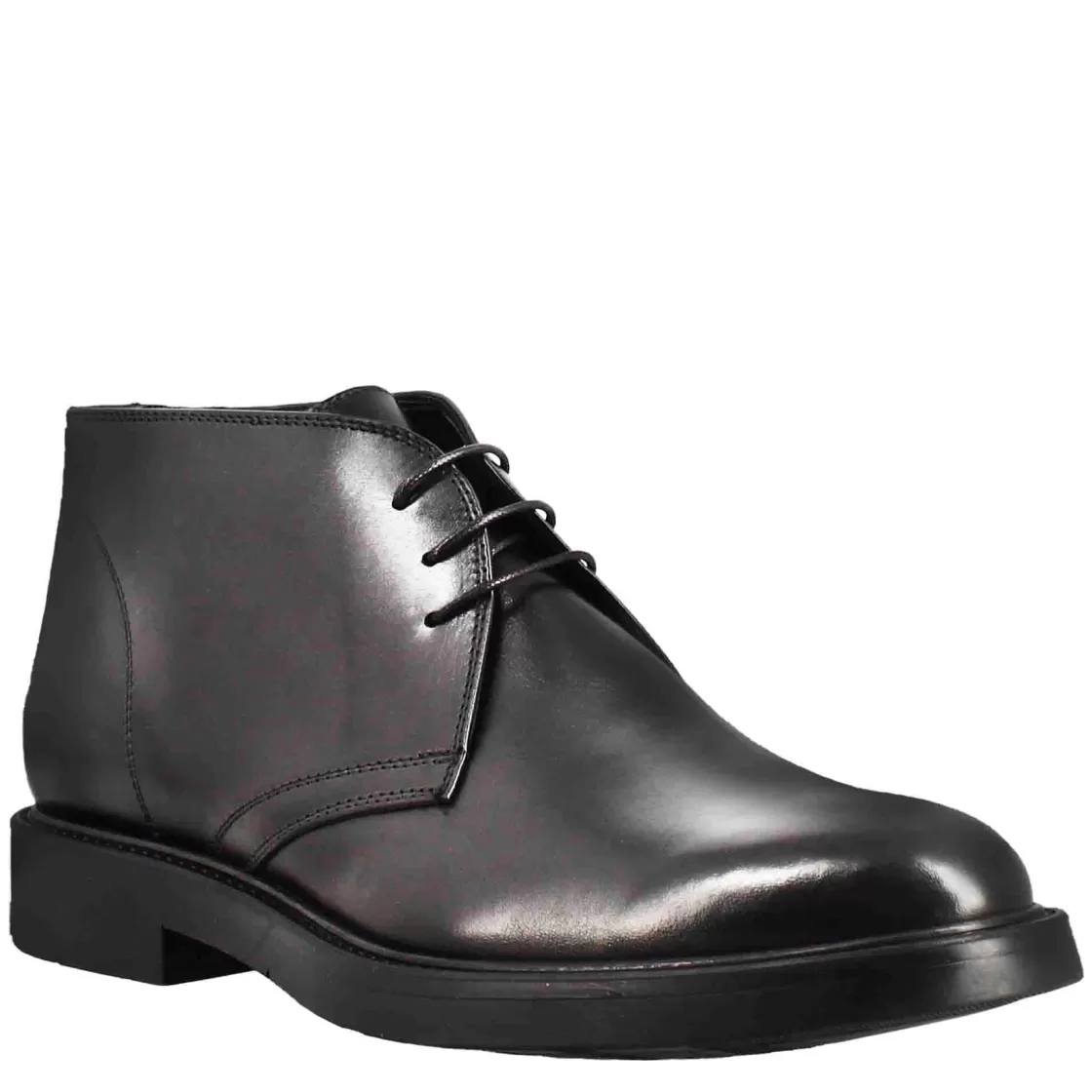 Outlet Leonardo Shoes Polacchino Liscio Da Uomo In Pelle Pieno Fiore Colore Nero