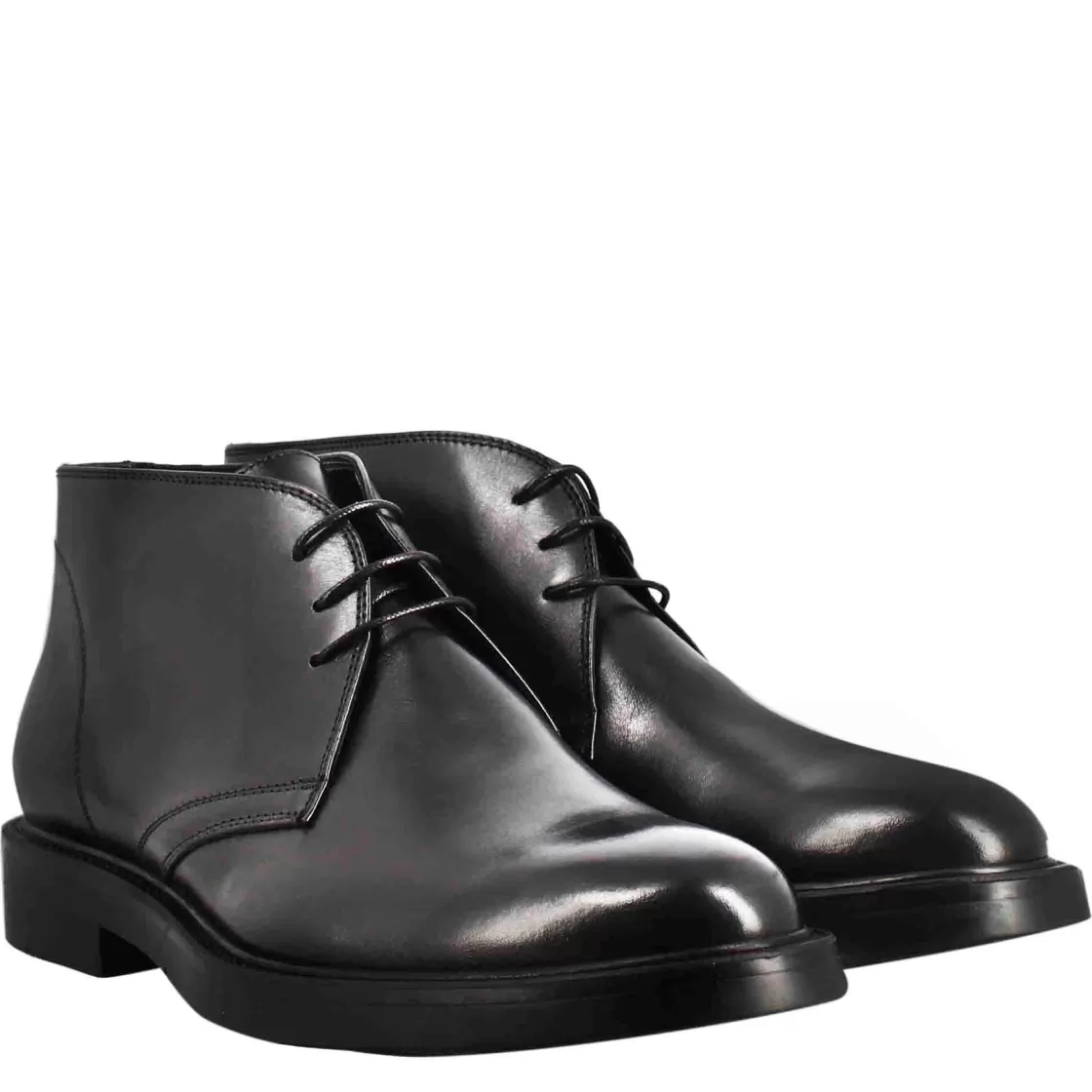 Outlet Leonardo Shoes Polacchino Liscio Da Uomo In Pelle Pieno Fiore Colore Nero