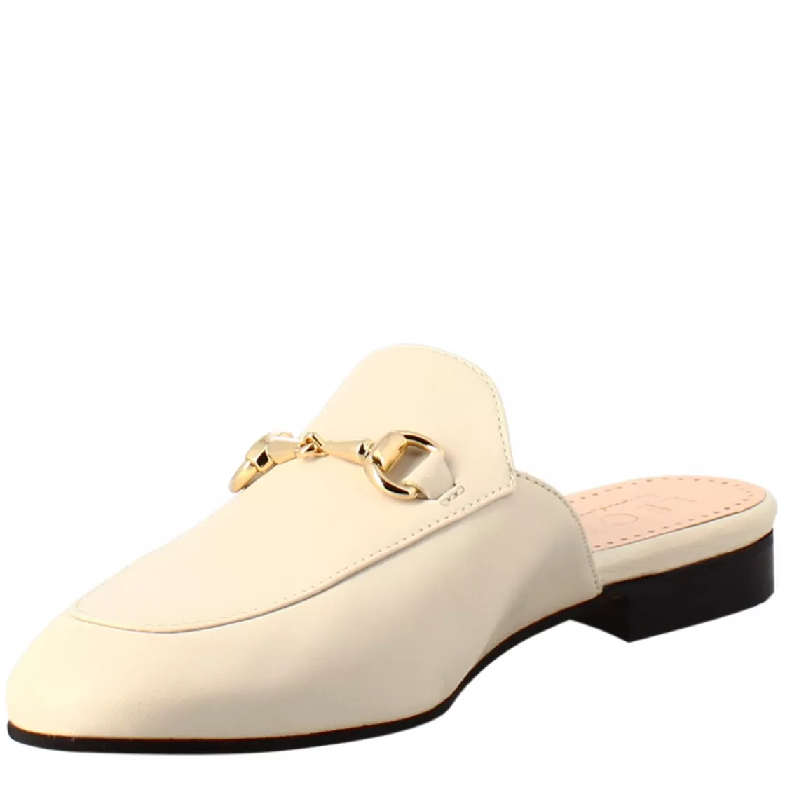 Best Sale Leonardo Shoes Sabot Bianca Con Fibbia Dorata E Fondo In Vero Cuoio Bianco
