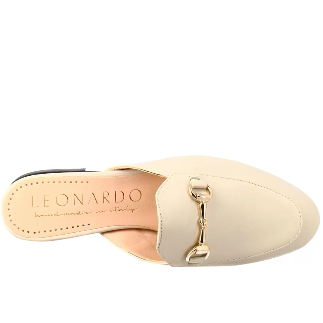 Best Sale Leonardo Shoes Sabot Bianca Con Fibbia Dorata E Fondo In Vero Cuoio Bianco