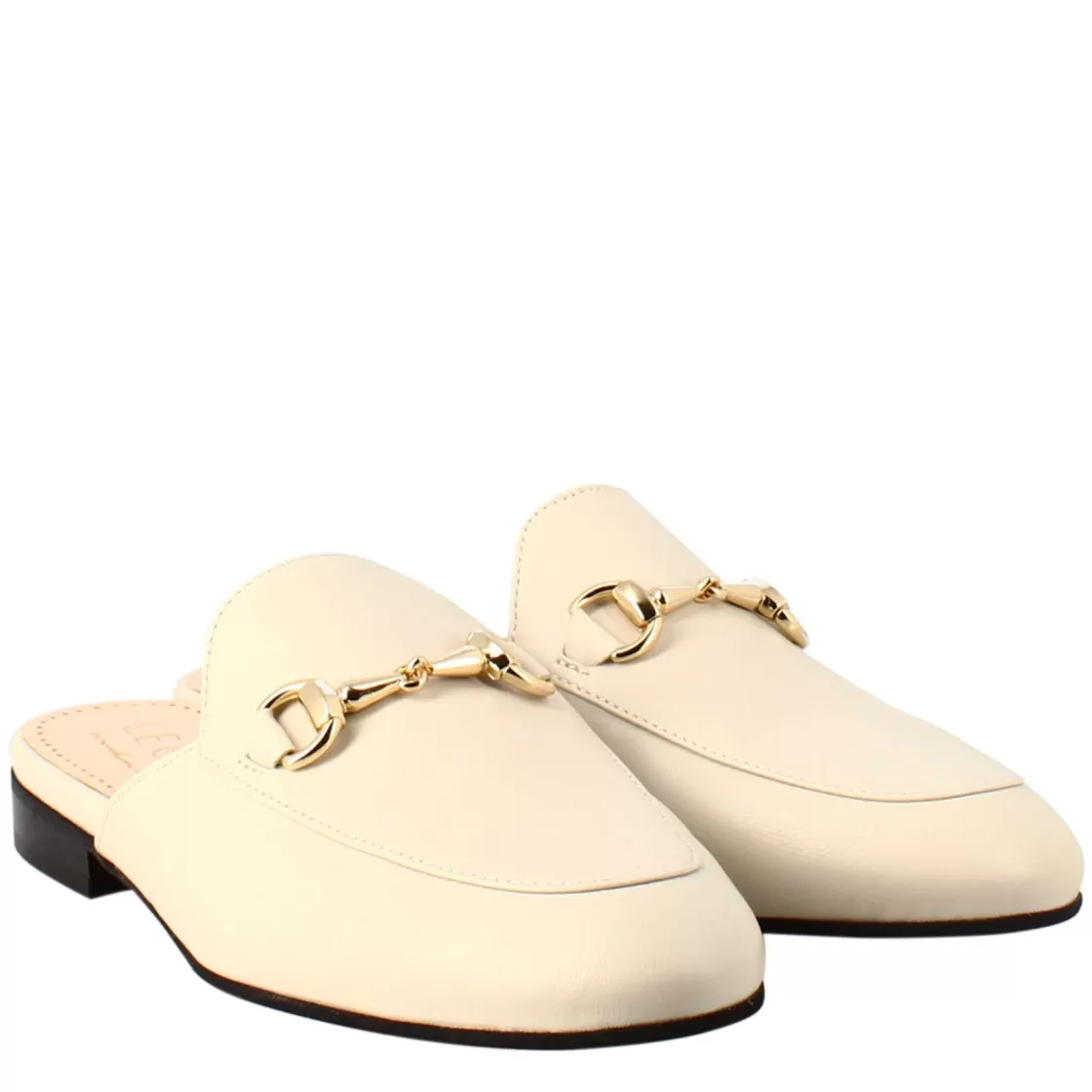 Best Sale Leonardo Shoes Sabot Bianca Con Fibbia Dorata E Fondo In Vero Cuoio Bianco