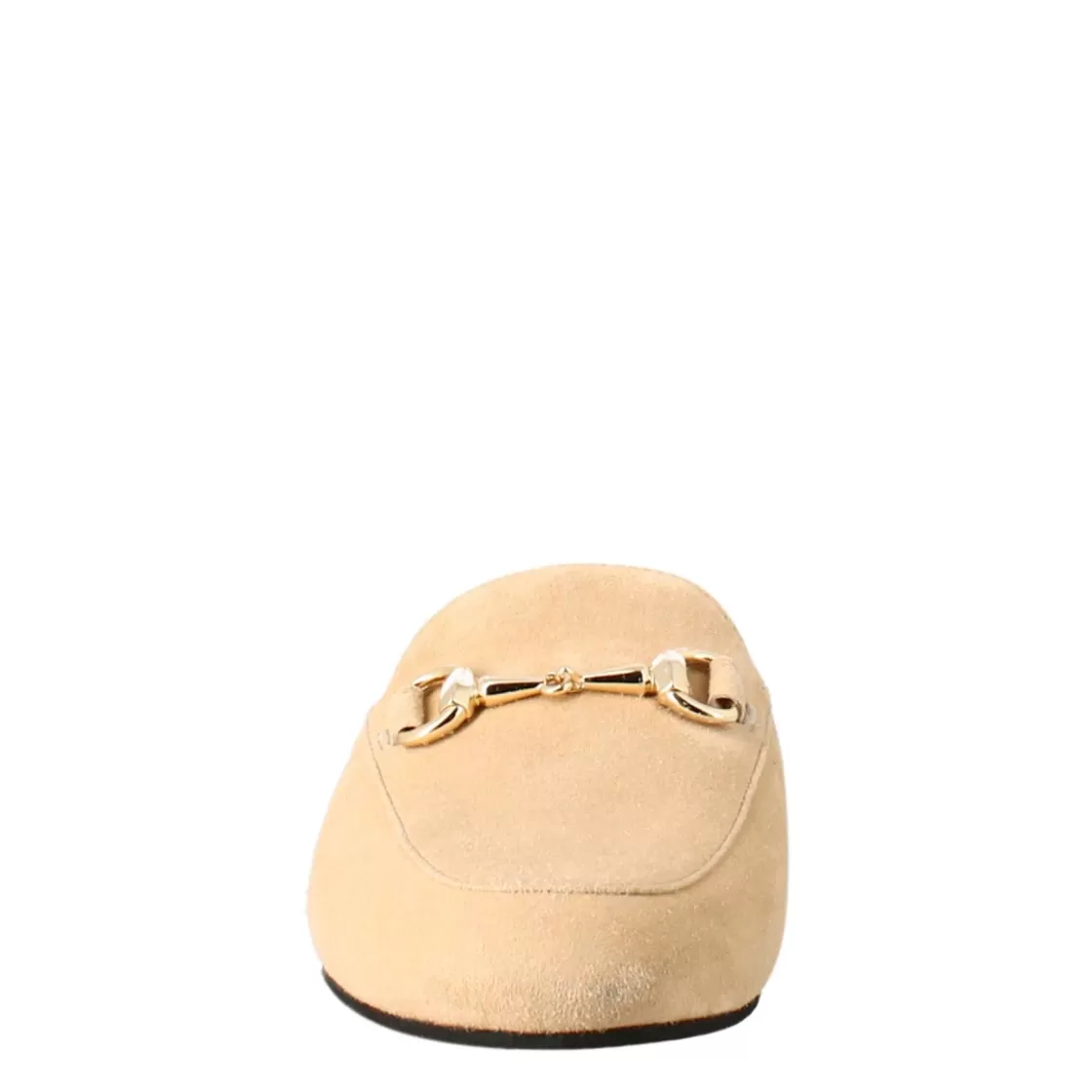 Discount Leonardo Shoes Sabot Da Donna In Pelle Scamosciata Con Fibbia Oro Beige