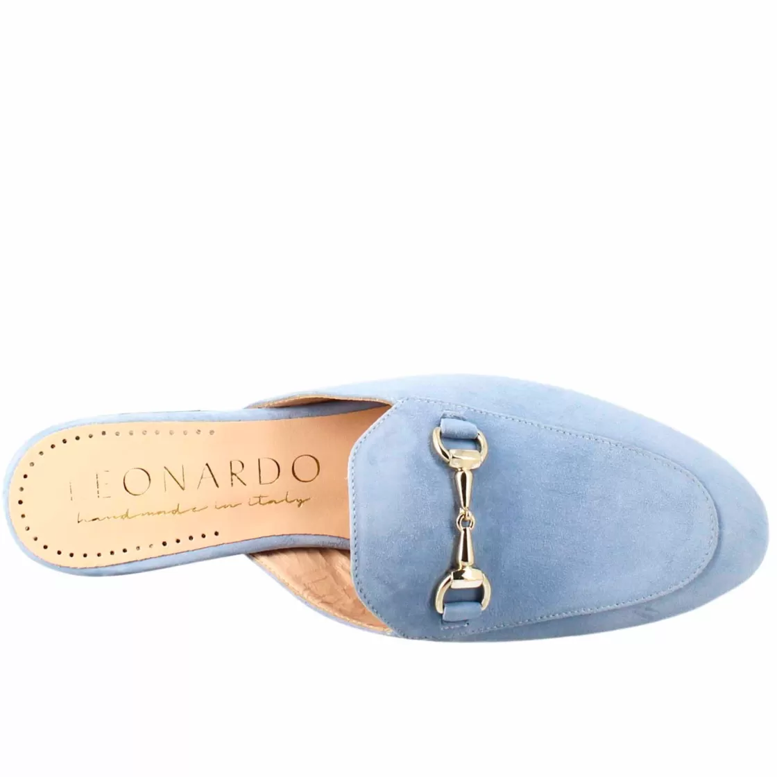 Cheap Leonardo Shoes Sabot Da Donna In Pelle Scamosciata Con Fibbia Oro Celeste