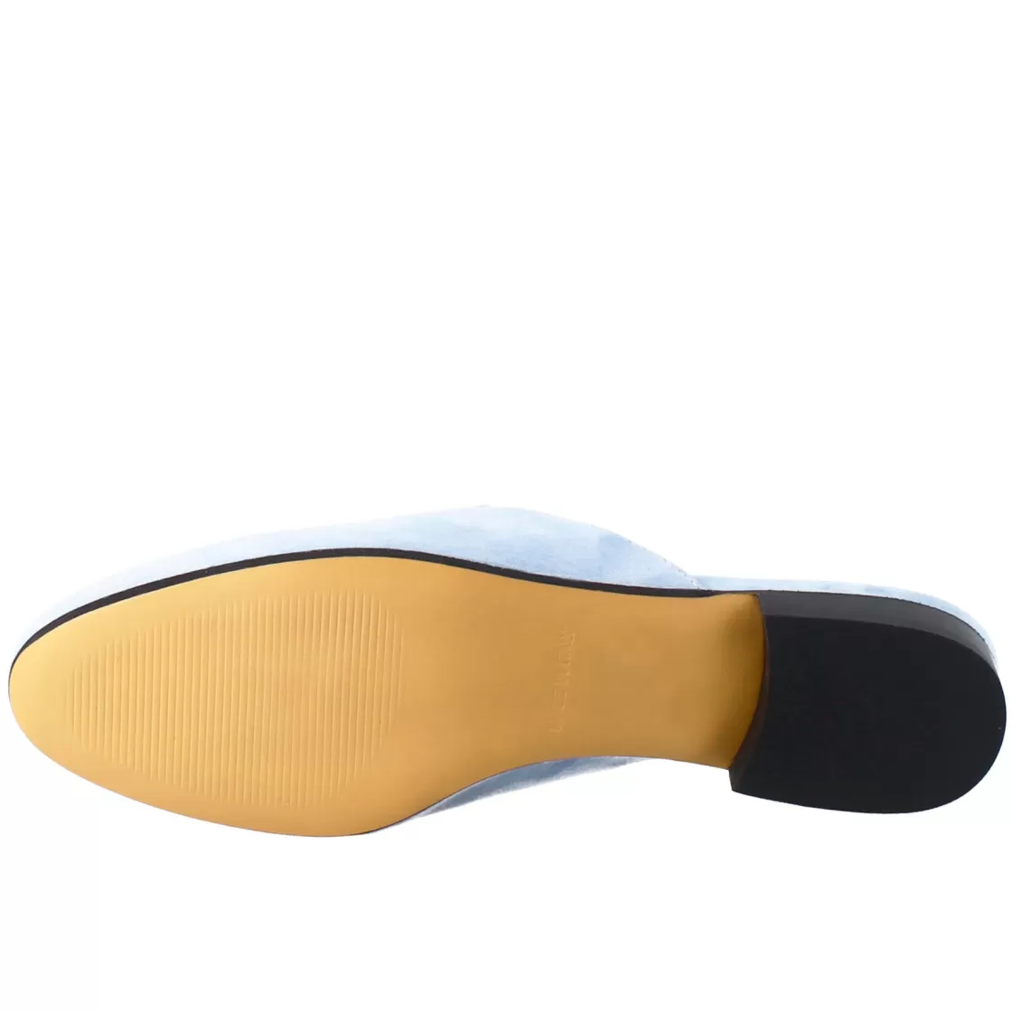 Cheap Leonardo Shoes Sabot Da Donna In Pelle Scamosciata Con Fibbia Oro Celeste