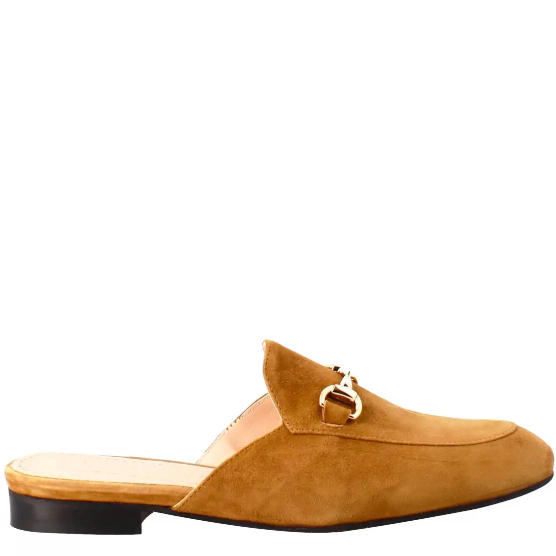 Cheap Leonardo Shoes Sabot Da Donna In Pelle Scamosciata Con Fibbia Oro Marrone Chiaro