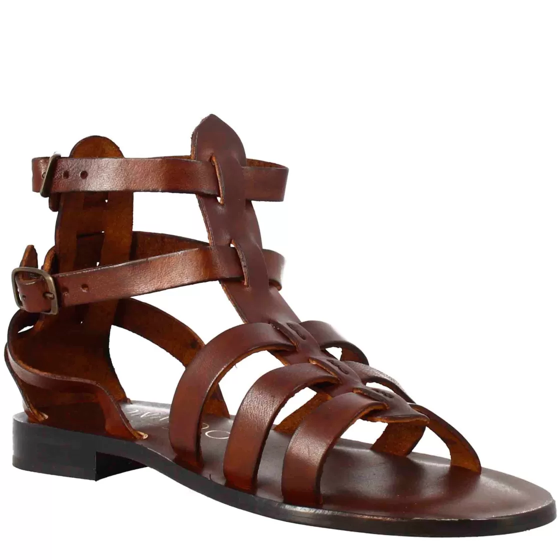 Online Leonardo Shoes Sandali Alla Caviglia Da Donna Stile Romano In Pelle Marrone
