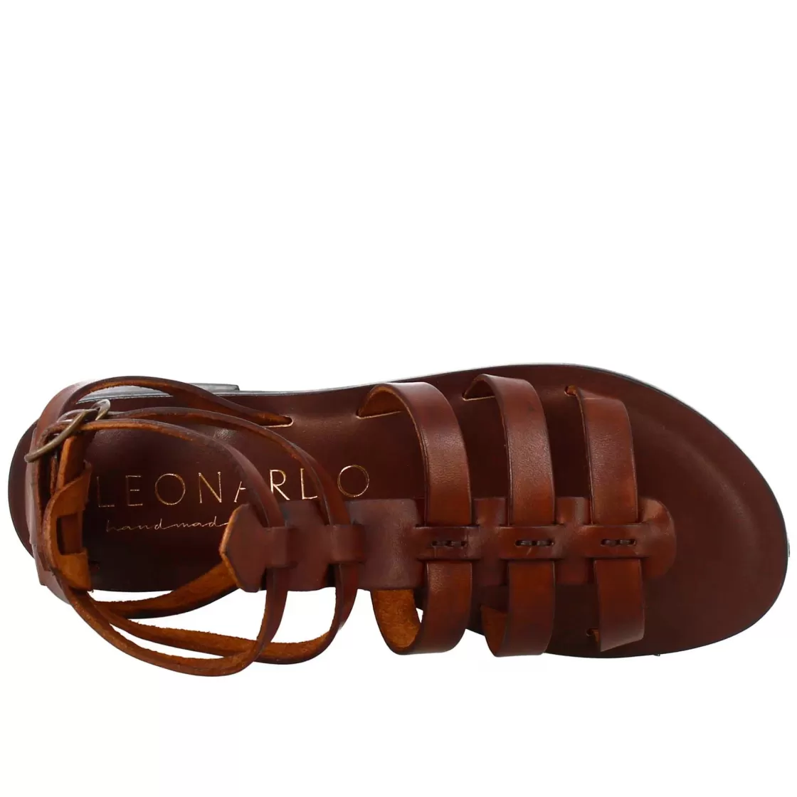 Online Leonardo Shoes Sandali Alla Caviglia Da Donna Stile Romano In Pelle Marrone