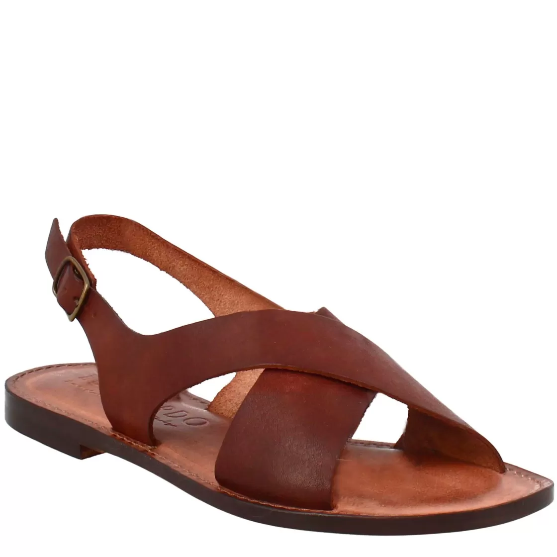 Store Leonardo Shoes Sandali Arcadia Da Donna Stile Romano Antico In Pelle Marrone