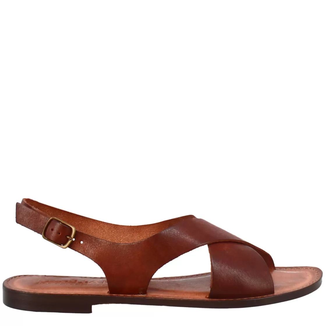 Store Leonardo Shoes Sandali Arcadia Da Donna Stile Romano Antico In Pelle Marrone