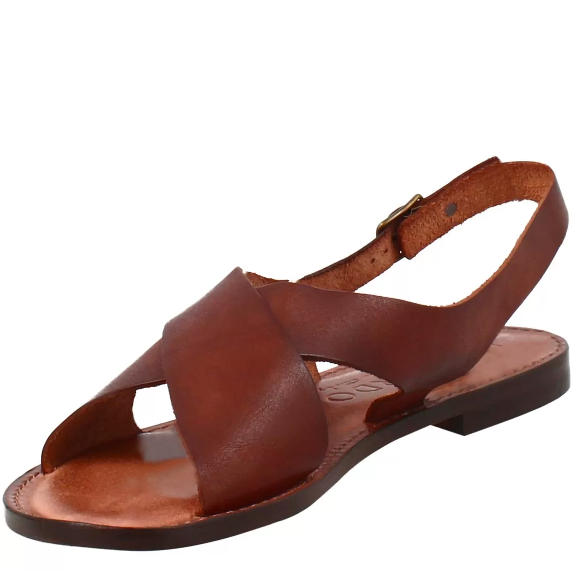 Store Leonardo Shoes Sandali Arcadia Da Donna Stile Romano Antico In Pelle Marrone