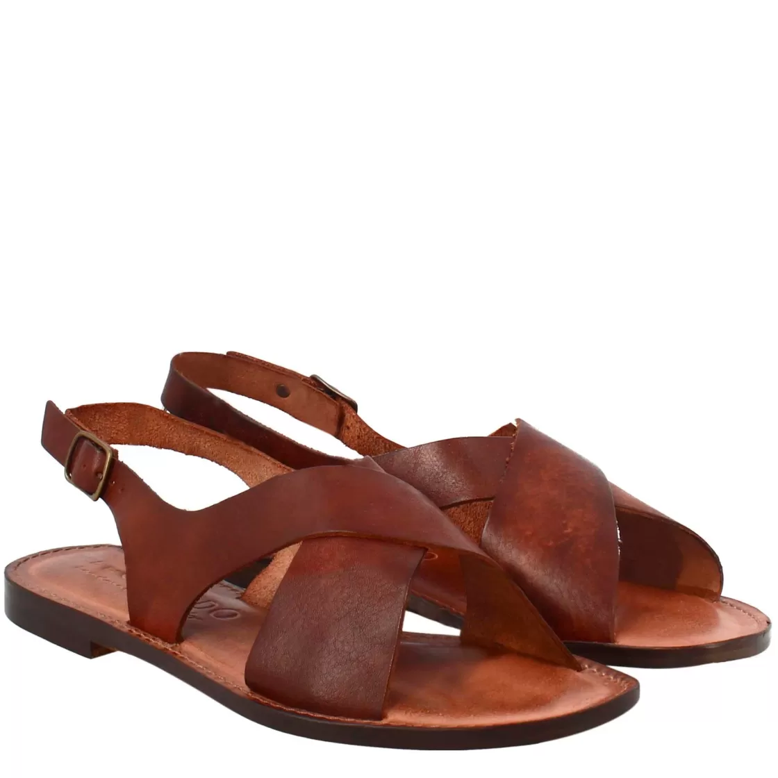 Store Leonardo Shoes Sandali Arcadia Da Donna Stile Romano Antico In Pelle Marrone