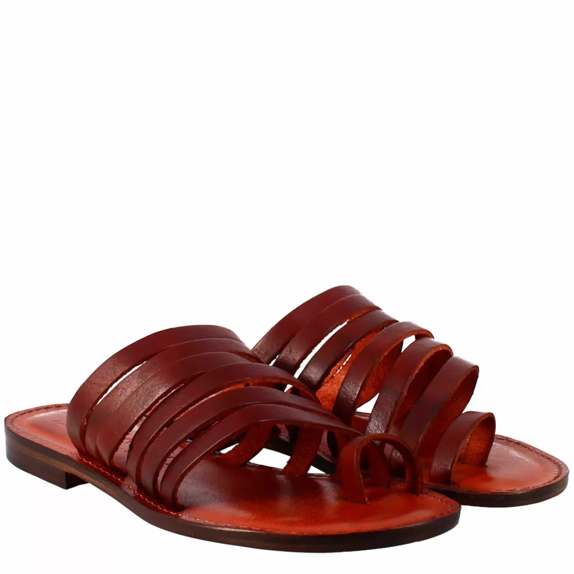 Sale Leonardo Shoes Sandali Celestia Da Donna Stile Romano Antico In Pelle Marrone