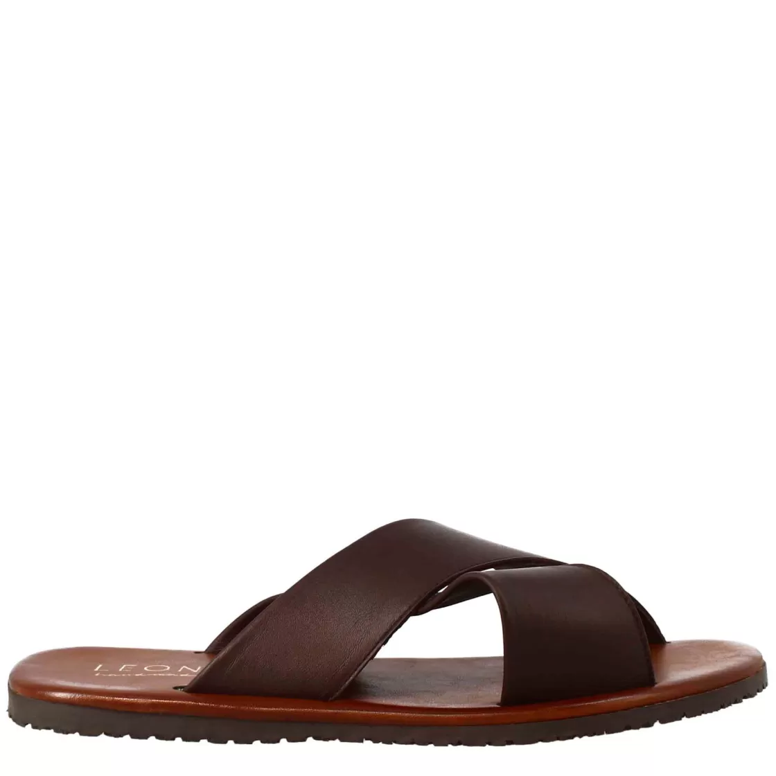 Discount Leonardo Shoes Sandali Ciabatta Con Fasce Incrociate Da Uomo Fatti A Mano In Pelle Marrone