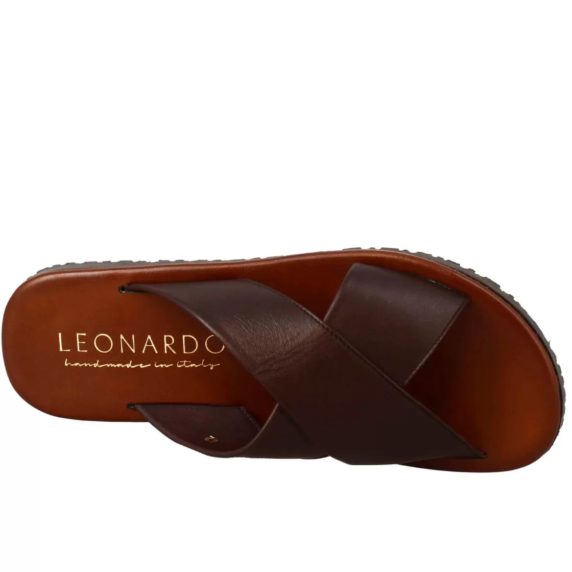 Discount Leonardo Shoes Sandali Ciabatta Con Fasce Incrociate Da Uomo Fatti A Mano In Pelle Marrone