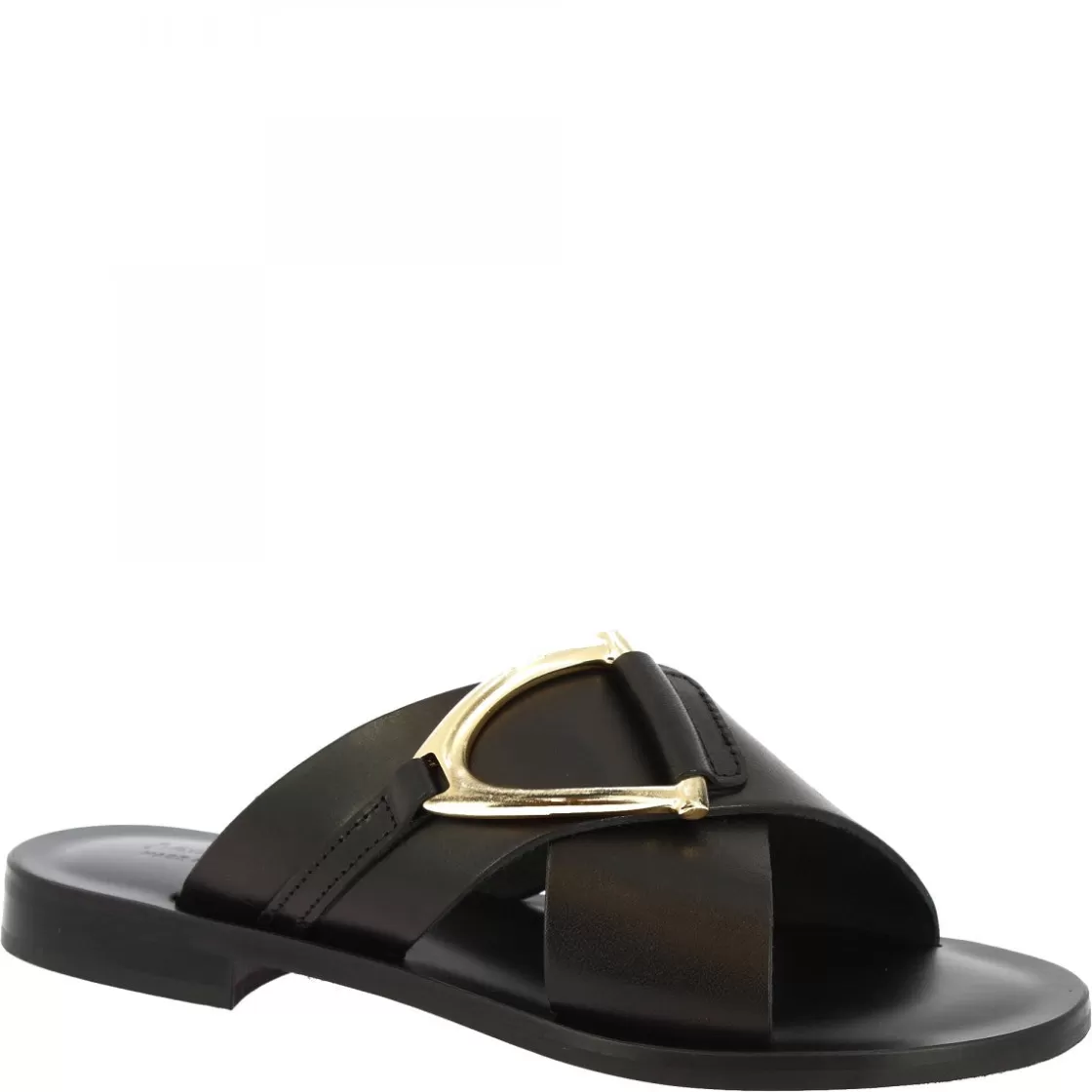 Outlet Leonardo Shoes Sandali Ciabatta Da Donna Fatti A Mano In Pelle Nera Con Fibbia Dorata Nero