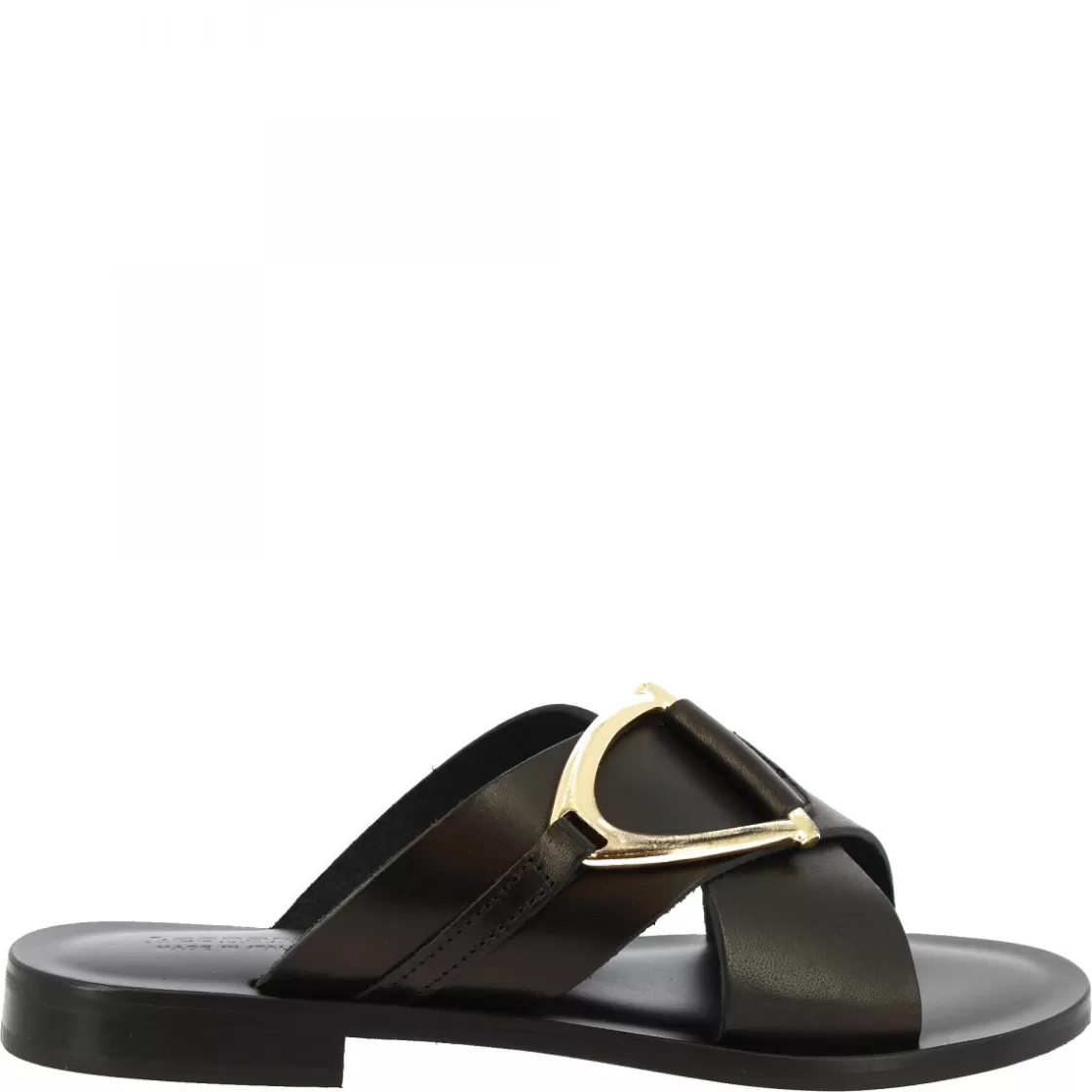 Outlet Leonardo Shoes Sandali Ciabatta Da Donna Fatti A Mano In Pelle Nera Con Fibbia Dorata Nero