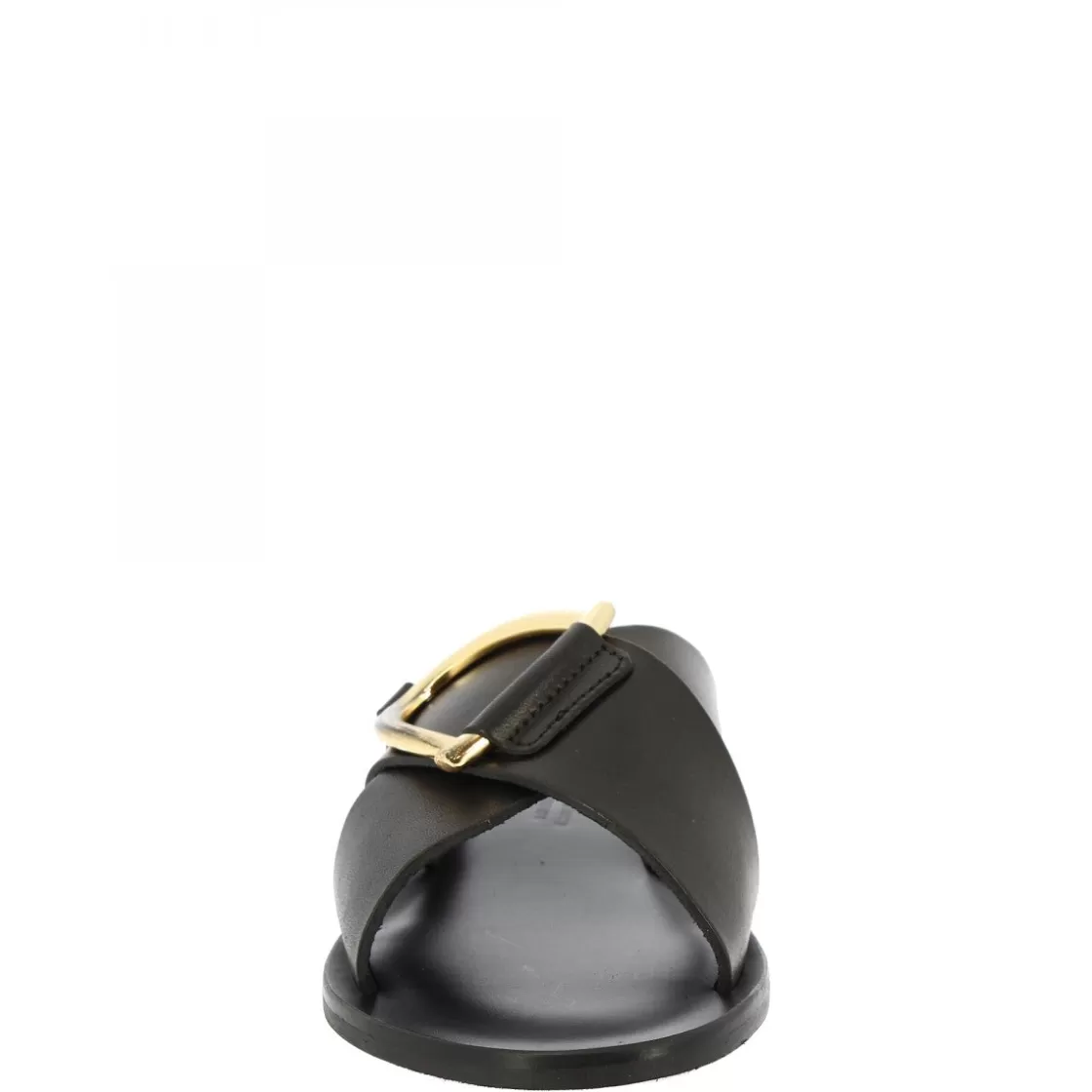 Outlet Leonardo Shoes Sandali Ciabatta Da Donna Fatti A Mano In Pelle Nera Con Fibbia Dorata Nero