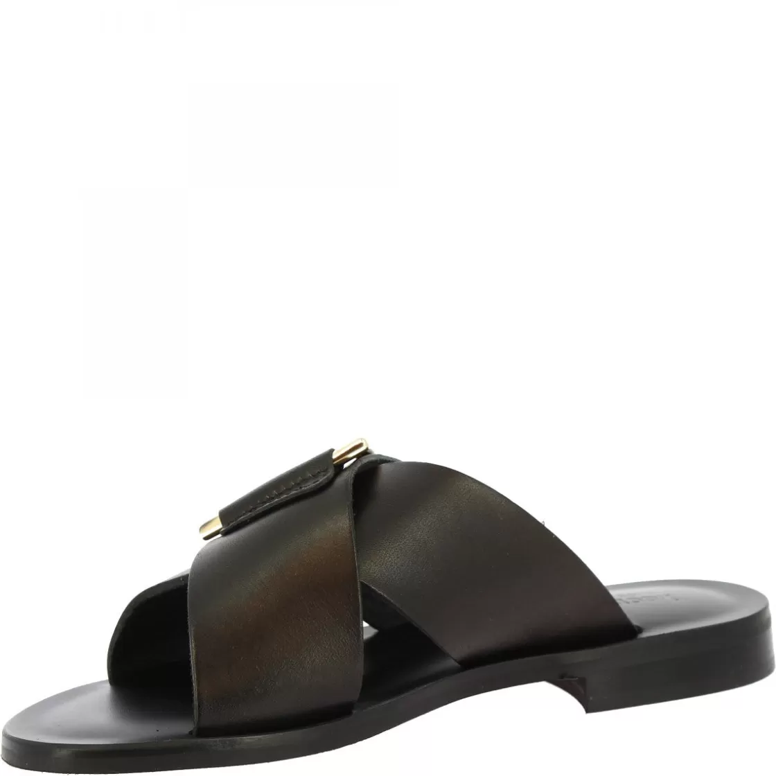 Outlet Leonardo Shoes Sandali Ciabatta Da Donna Fatti A Mano In Pelle Nera Con Fibbia Dorata Nero