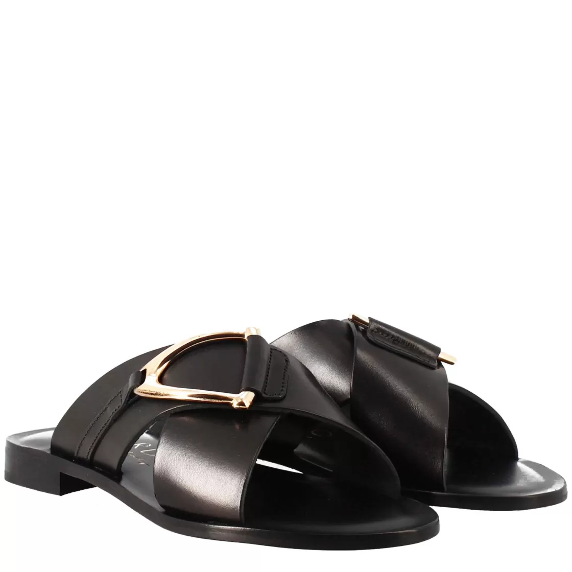 Outlet Leonardo Shoes Sandali Ciabatta Da Donna Fatti A Mano In Pelle Nera Con Fibbia Dorata Nero
