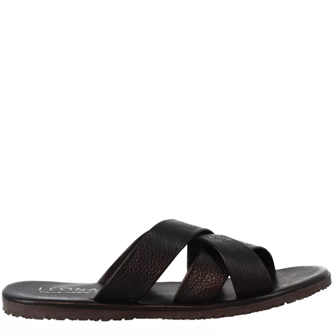 Cheap Leonardo Shoes Sandali Da Uomo Ciabatta Con Tre Fasce Incrociate Fatti A Mano In Pelle Nera Nero