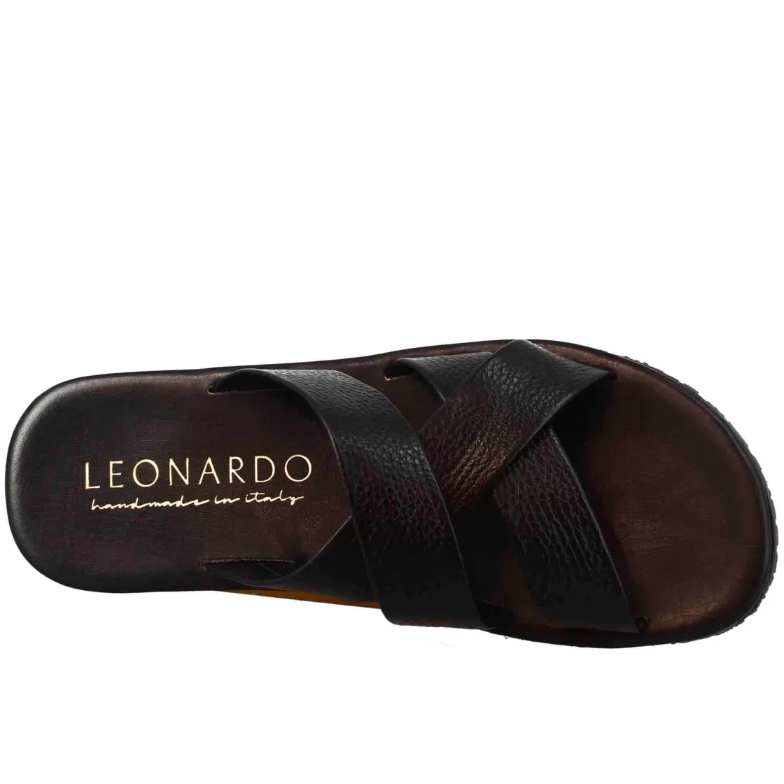 Cheap Leonardo Shoes Sandali Da Uomo Ciabatta Con Tre Fasce Incrociate Fatti A Mano In Pelle Nera Nero