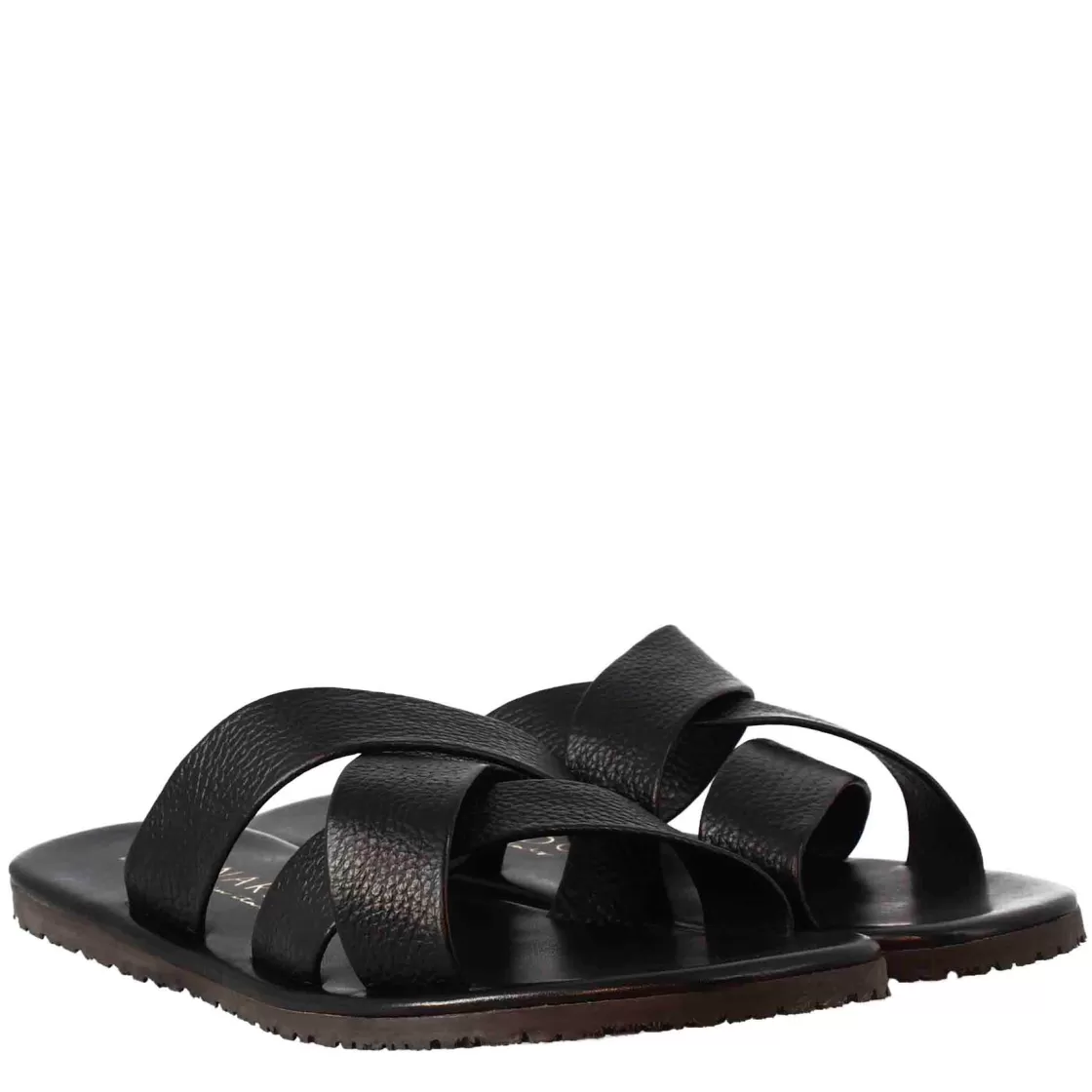 Cheap Leonardo Shoes Sandali Da Uomo Ciabatta Con Tre Fasce Incrociate Fatti A Mano In Pelle Nera Nero