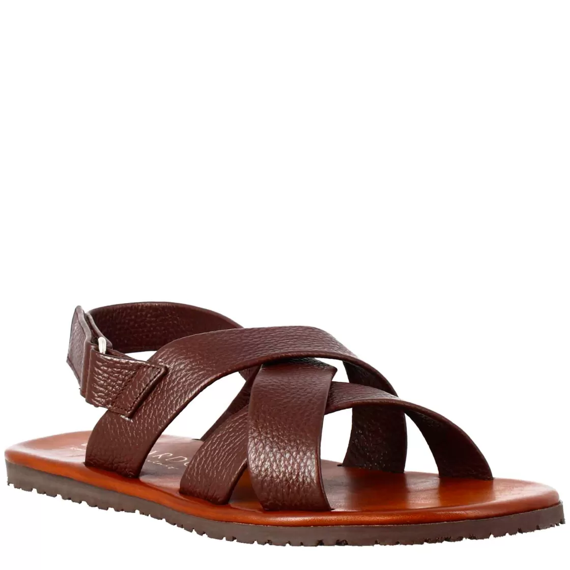 Cheap Leonardo Shoes Sandali Da Uomo Fatti A Mano In Pelle Chiusura Con Velcro Marrone