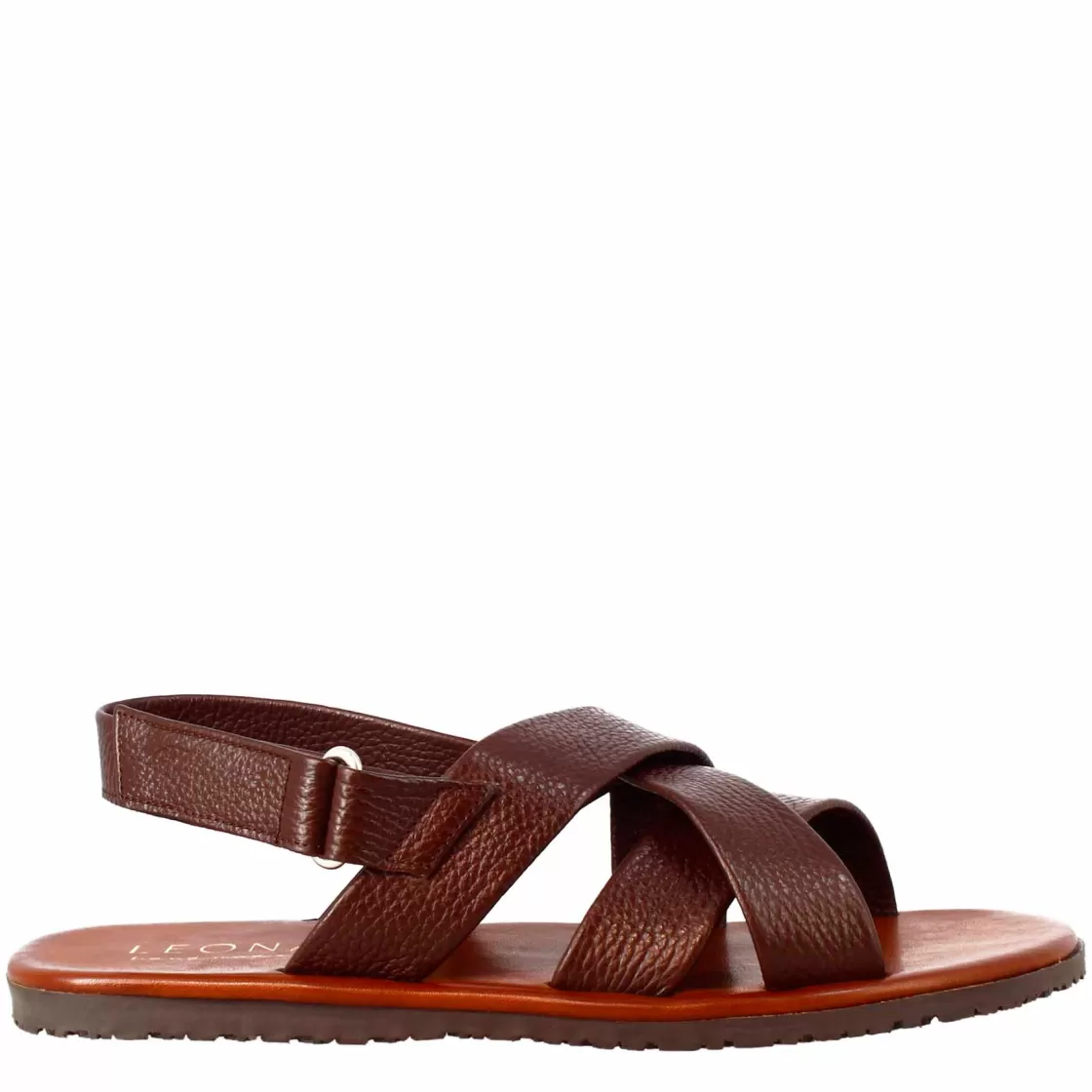 Cheap Leonardo Shoes Sandali Da Uomo Fatti A Mano In Pelle Chiusura Con Velcro Marrone