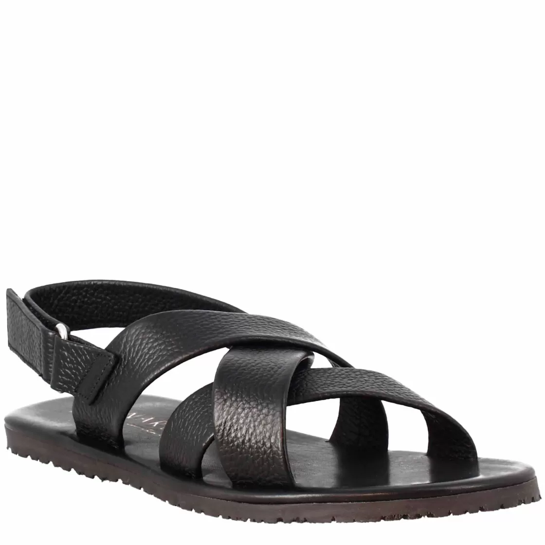 Discount Leonardo Shoes Sandali Da Uomo Fatti A Mano In Pelle Nera Chiusura Con Velcro Nero