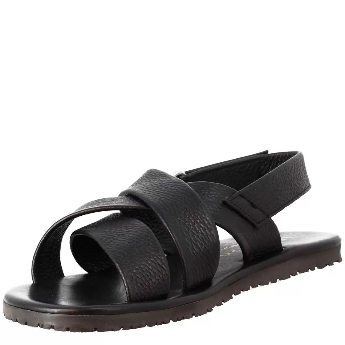 Discount Leonardo Shoes Sandali Da Uomo Fatti A Mano In Pelle Nera Chiusura Con Velcro Nero