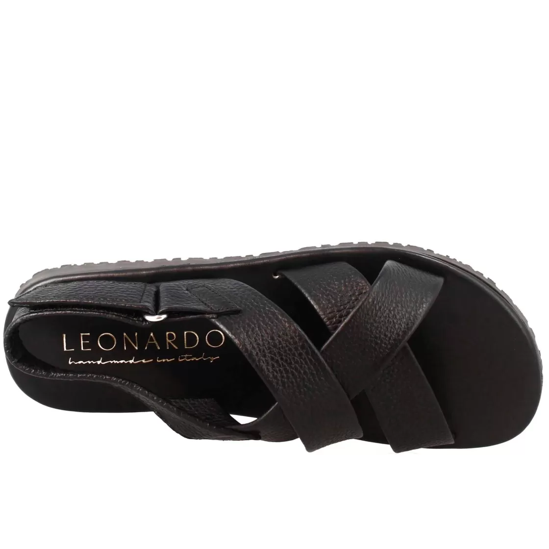 Discount Leonardo Shoes Sandali Da Uomo Fatti A Mano In Pelle Nera Chiusura Con Velcro Nero
