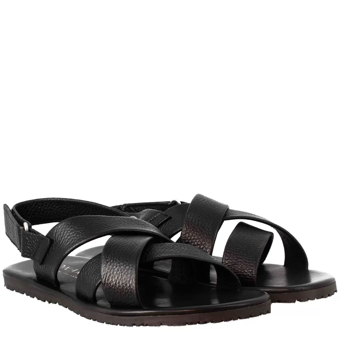 Discount Leonardo Shoes Sandali Da Uomo Fatti A Mano In Pelle Nera Chiusura Con Velcro Nero