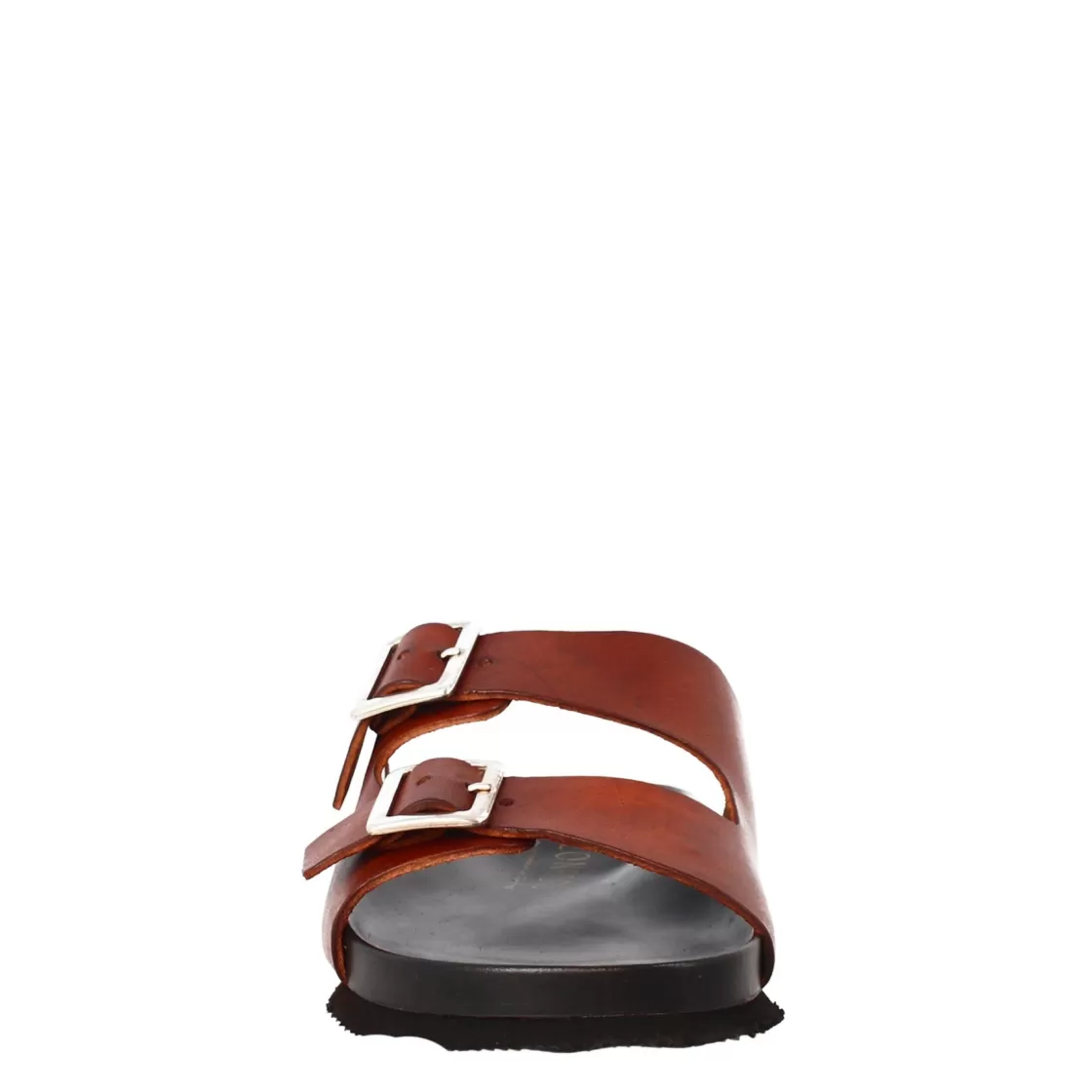 Shop Leonardo Shoes Sandali Doppia Fibbia Da Uomo In Pelle Aperti Dietro Marrone