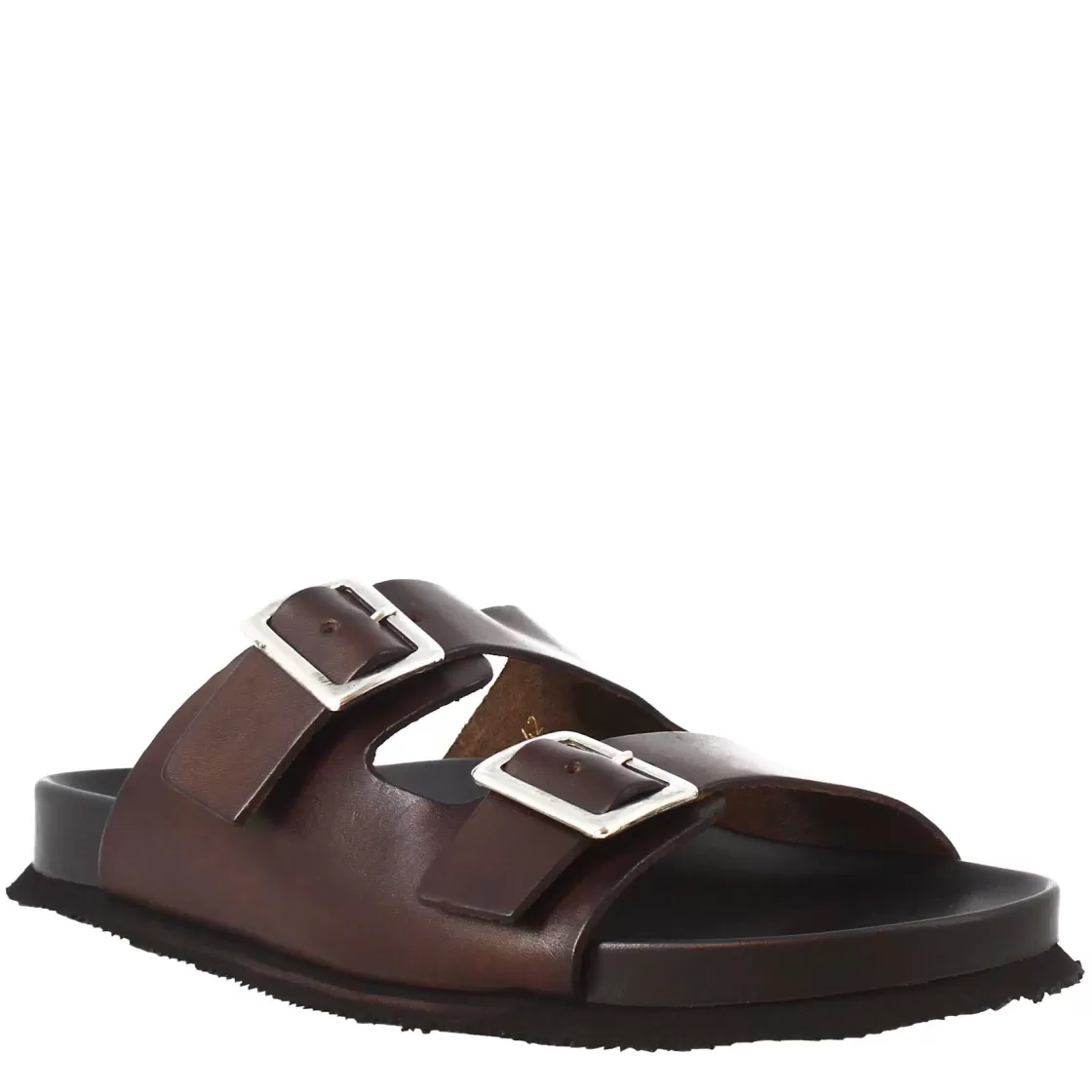 Best Sale Leonardo Shoes Sandali Doppia Fibbia Da Uomo In Pelle Aperti Dietro Marrone Scuro