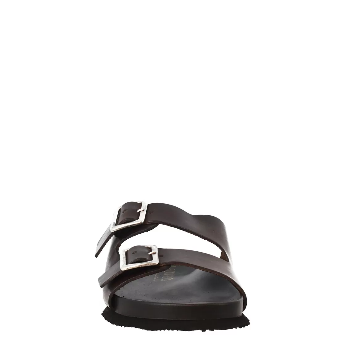 Best Sale Leonardo Shoes Sandali Doppia Fibbia Da Uomo In Pelle Aperti Dietro Marrone Scuro