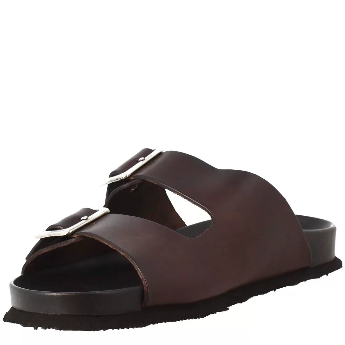 Best Sale Leonardo Shoes Sandali Doppia Fibbia Da Uomo In Pelle Aperti Dietro Marrone Scuro