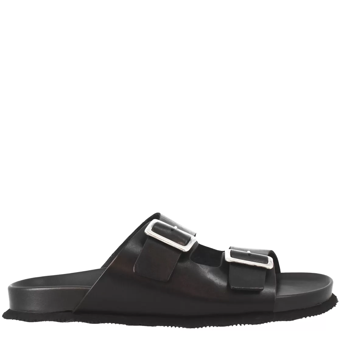 New Leonardo Shoes Sandali Doppia Fibbia Neri Da Uomo In Pelle Aperti Dietro Nero