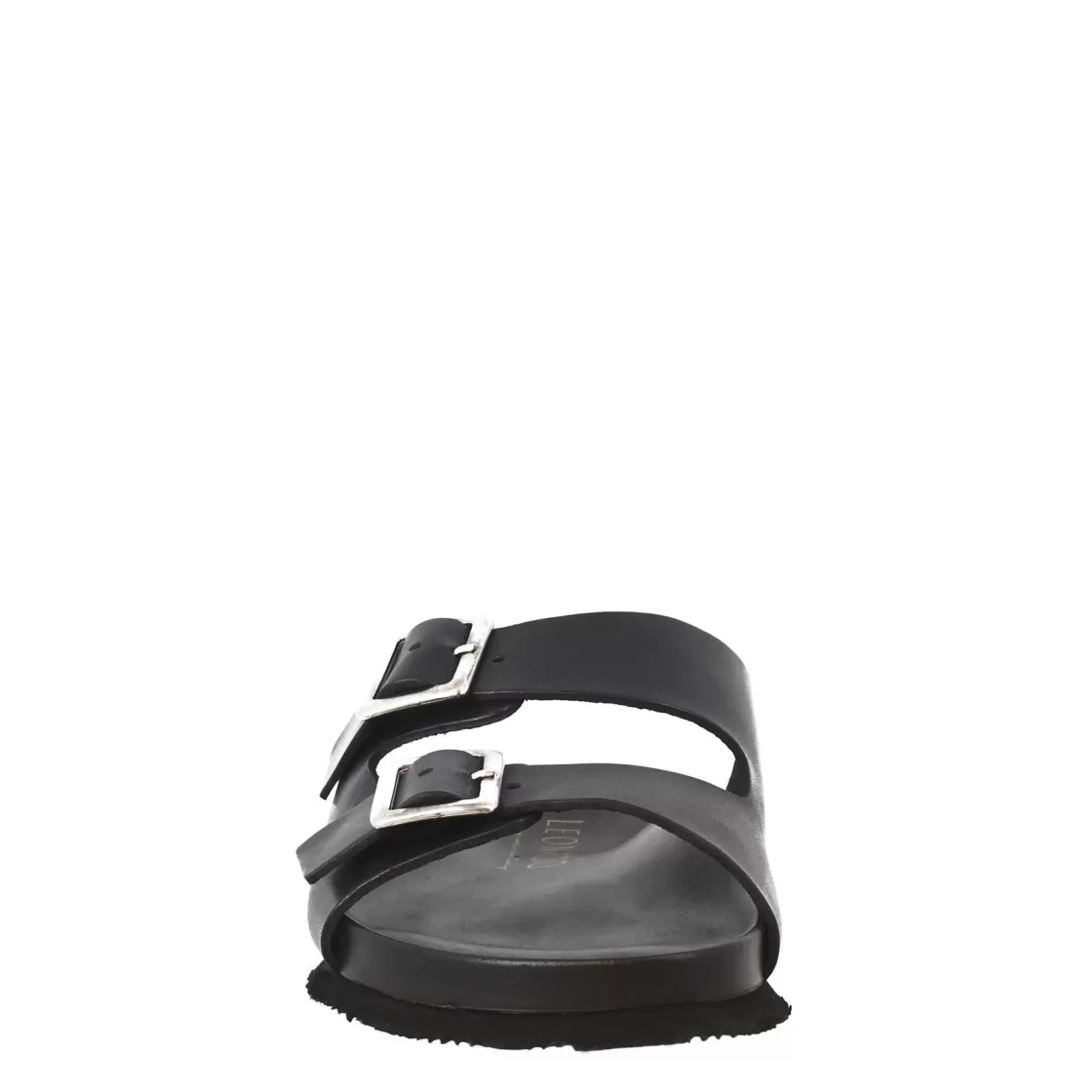 New Leonardo Shoes Sandali Doppia Fibbia Neri Da Uomo In Pelle Aperti Dietro Nero